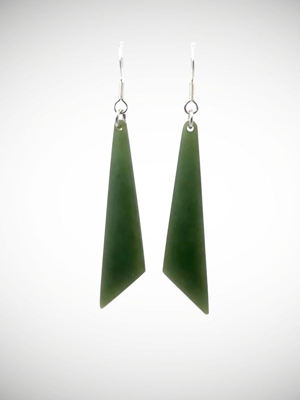 Moko Pounamu NZ Inanga Greenstone & Sterling Silver Earrings - Kawau