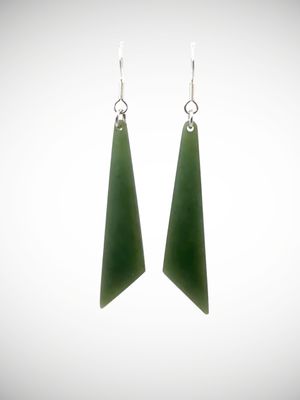 Moko Pounamu NZ Inanga Greenstone & Sterling Silver Earrings - Kawau