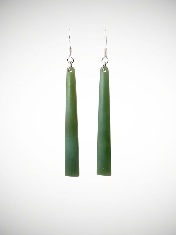 Moko Pounamu NZ Inanga Greenstone & Sterling Silver Earrings - Kopuwai