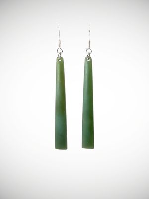 Moko Pounamu NZ Inanga Greenstone & Sterling Silver Earrings - Kopuwai