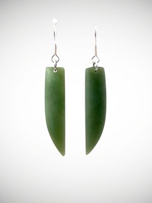Moko Pounamu NZ Inanga Greenstone & Sterling Silver Earrings - Wakatu