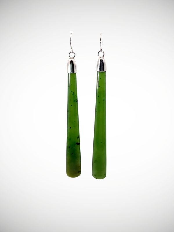 Moko Pounamu NZ Kahotea Greenstone & Sterling Silver Earrings - Waikuku