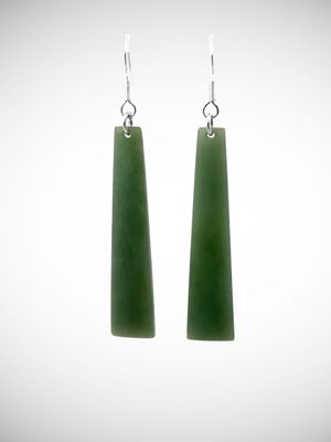 Moko Pounamu NZ Inanga Greenstone & Sterling Silver Earrings - Te Paparoa