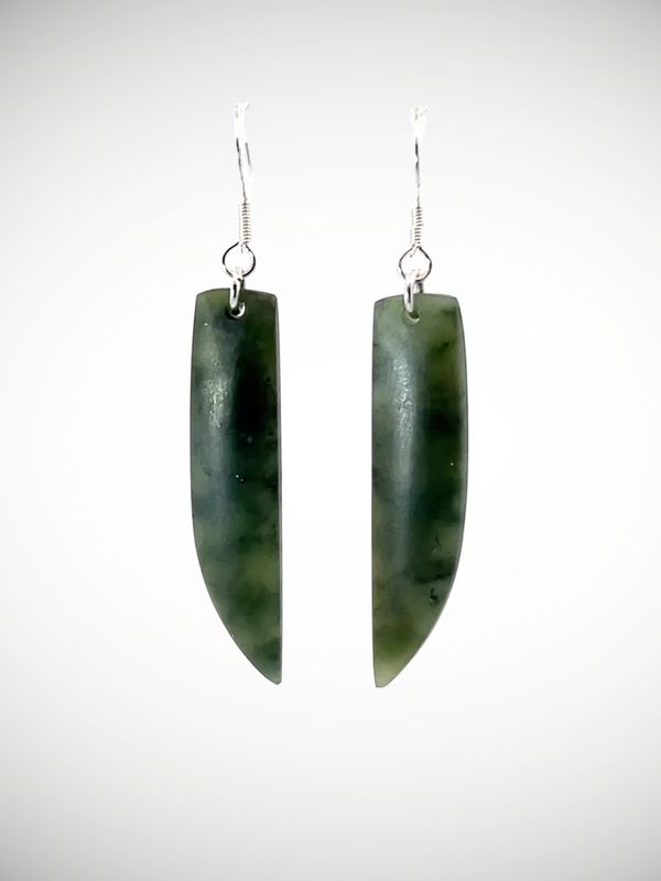 Moko Pounamu NZ Inanga Greenstone & Sterling Silver Earrings - Kahikatea