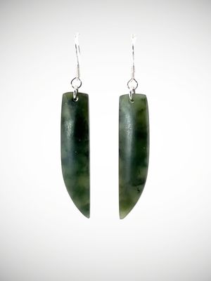 Moko Pounamu NZ Inanga Greenstone & Sterling Silver Earrings - Kahikatea
