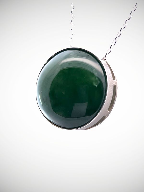 Moko Pounamu Gilt Jewellery Slider NZ Genuine Kawakawa Greenstone & Sterling Silver - Tuwata