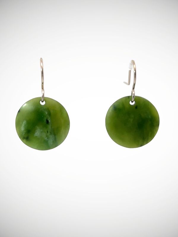 Moko Pounamu Porohita (Disc) NZ Genuine Kahurangi Greenstone & Sterling Silver Earrings - Whenua Hou