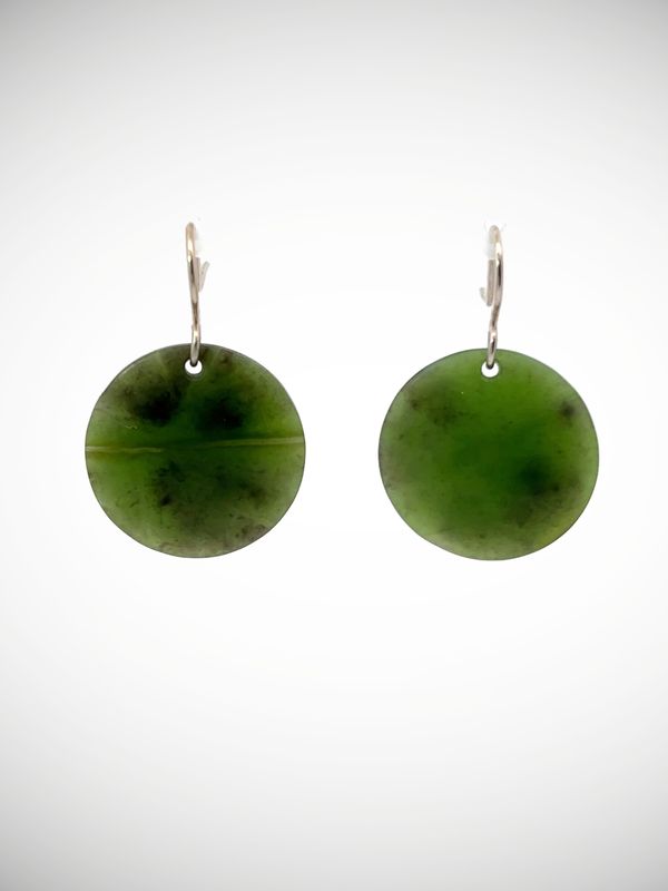 Moko Pounamu Porohita (Disc) NZ Genuine Auhunga Greenstone & Sterling Silver Earrings - Taiporoporo