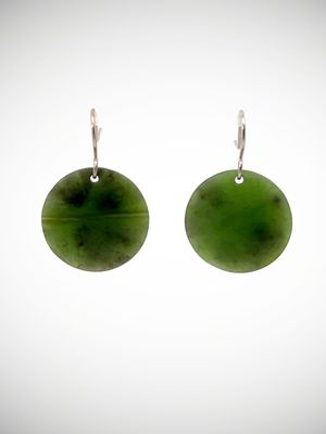 Moko Pounamu Porohita (Disc) NZ Genuine Auhunga Greenstone & Sterling Silver Earrings - Taiporoporo