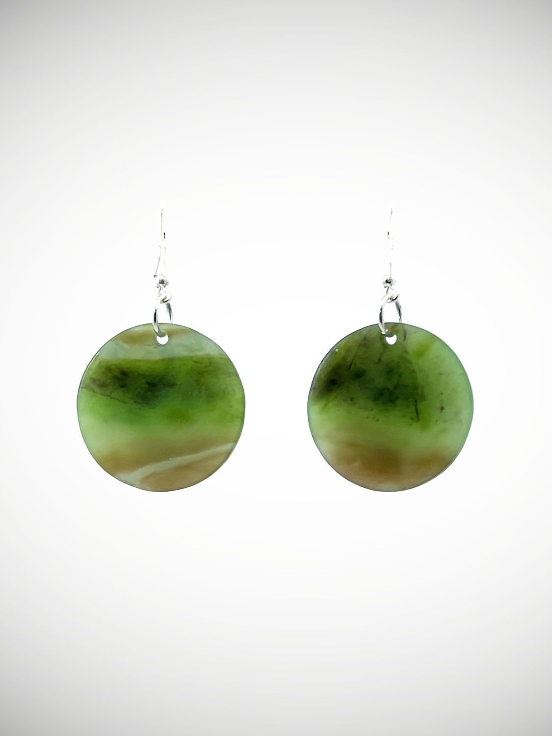 Moko Pounamu Porohita (Disc) NZ Genuine Kahurangi Greenstone & Sterling Silver Earrings - Makatipua