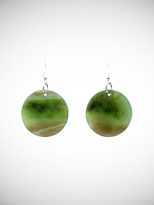 Moko Pounamu Porohita (Disc) NZ Genuine Kahurangi Greenstone & Sterling Silver Earrings - Makatipua