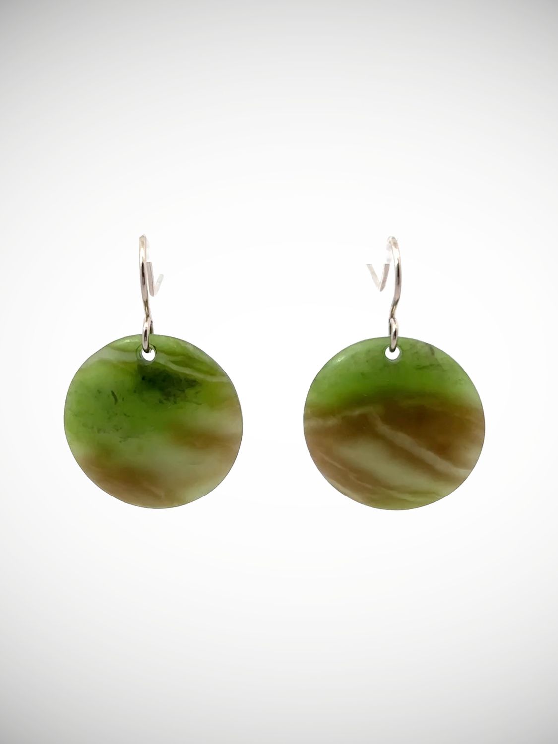 Moko Pounamu Porohita (Disc) NZ Genuine Kahurangi Greenstone & Sterling Silver Earrings - Takereha