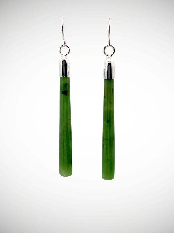 Moko Pounamu NZ Kahurangi Greenstone & Sterling Silver Earrings - Ihipa