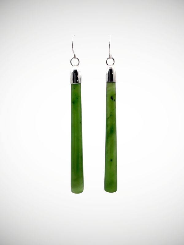 Moko Pounamu NZ Kahurangi Greenstone & Sterling Silver Earrings - Iwituaroa