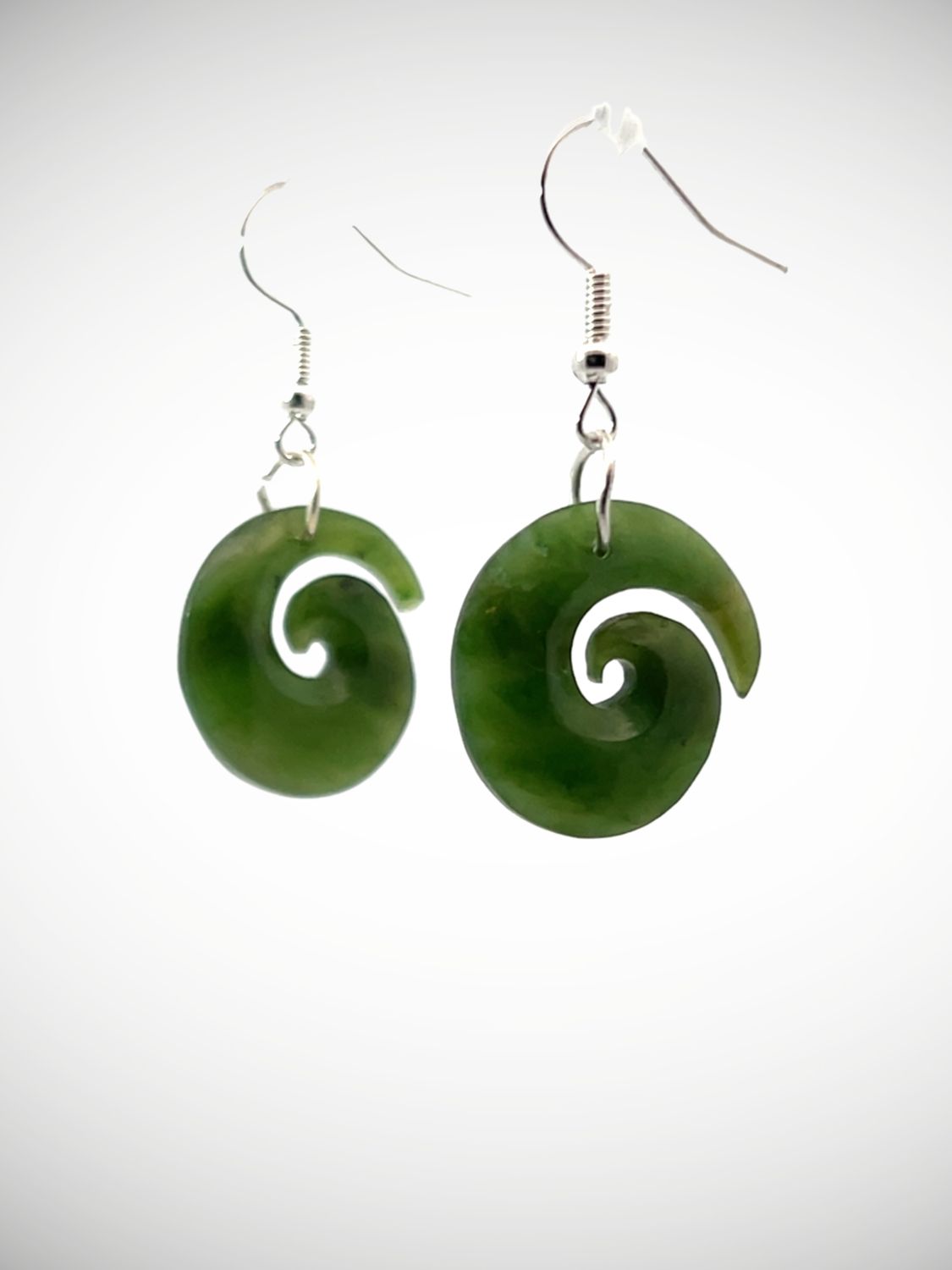Moko Pounamu Koru NZ Kahurangi Greenstone & Sterling Silver Earrings - Otamatakou