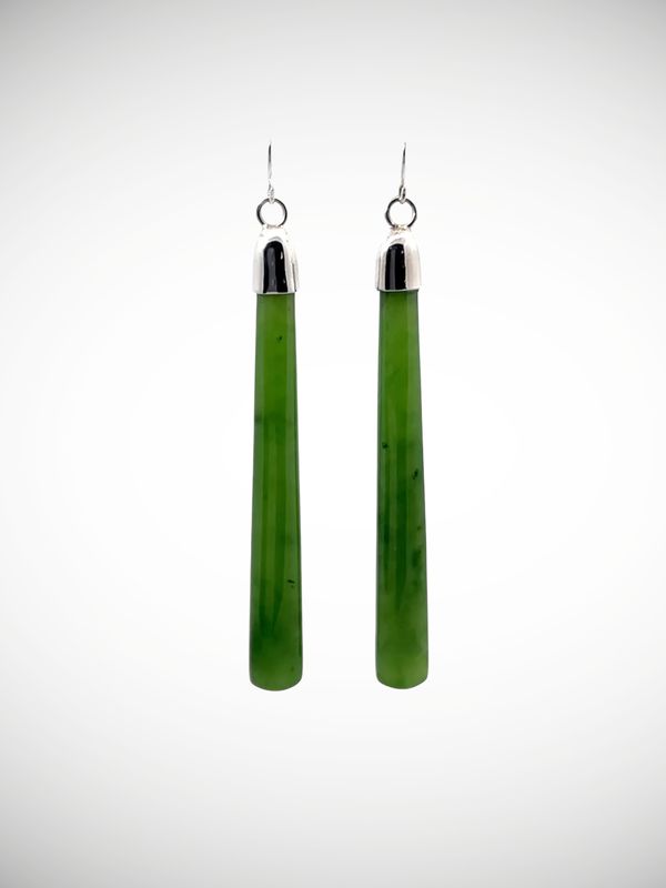 Moko Pounamu NZ Kahurangi Greenstone & Sterling Silver Earrings - Okari