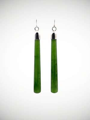Moko Pounamu NZ Kahurangi Greenstone & Sterling Silver Earrings - Okari