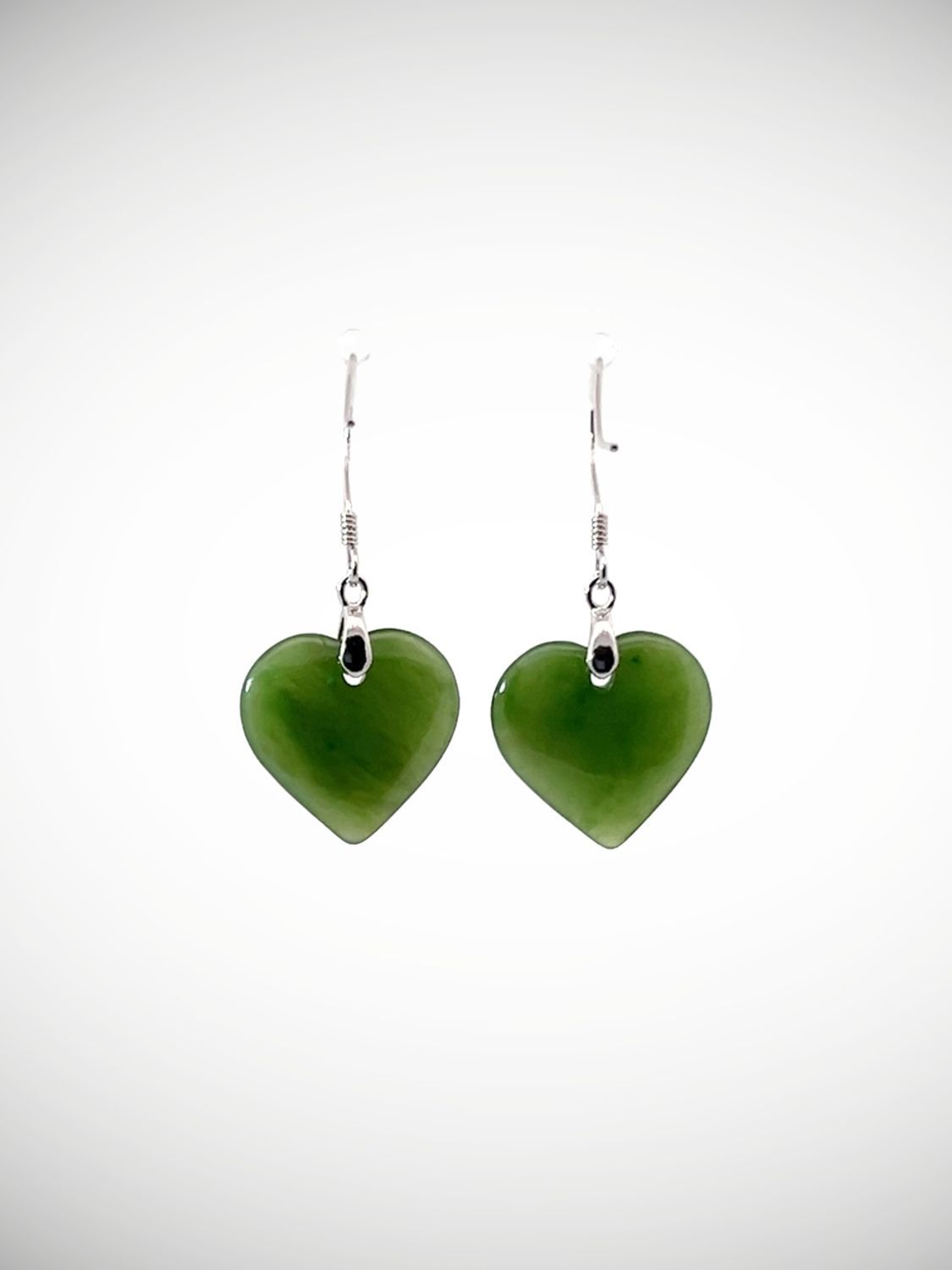 Moko Pounamu Heart Drop NZ Genuine Greenstone and Silver  Earrings HE57
