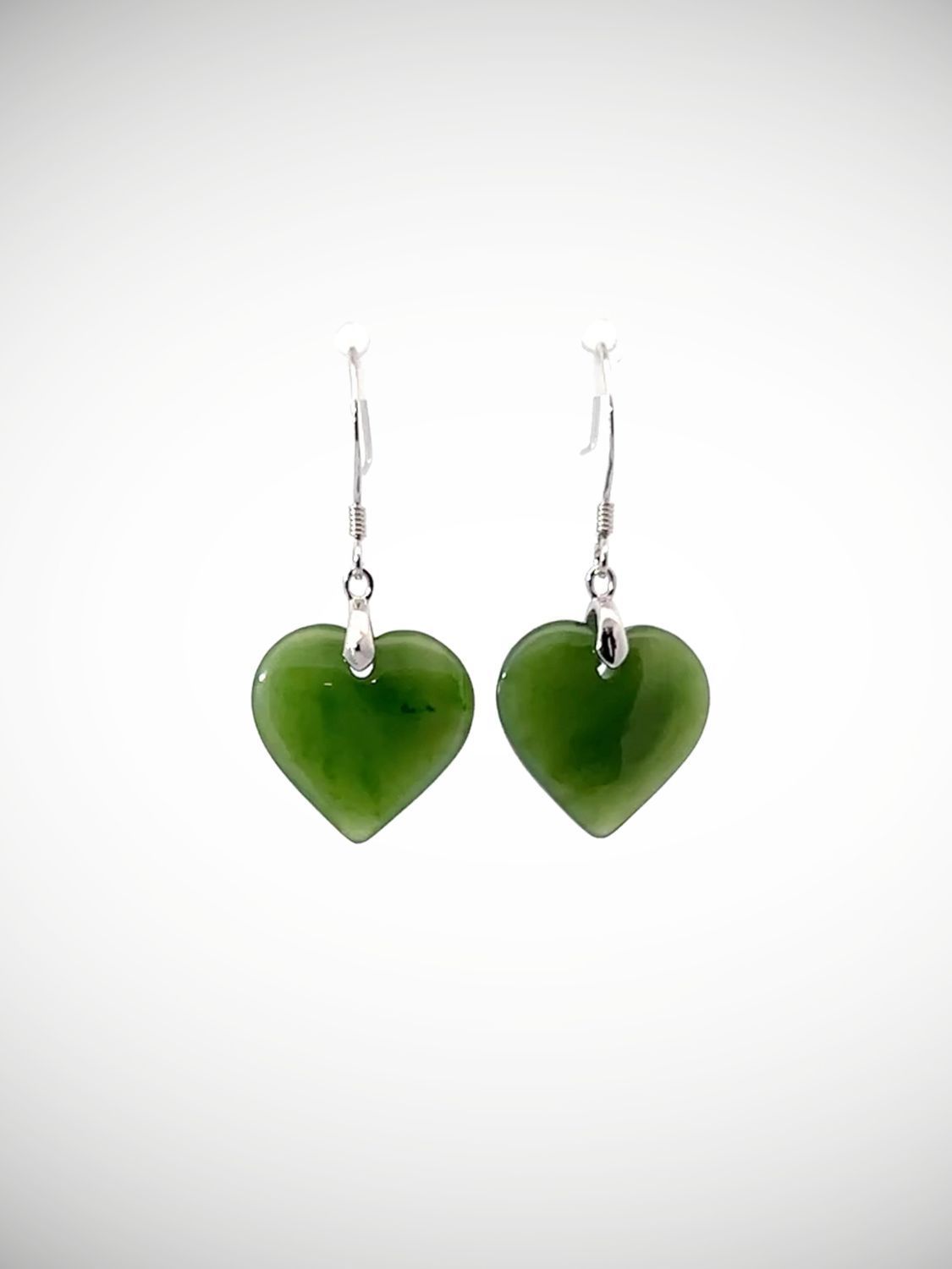 Moko Pounamu Heart Drop NZ Genuine Greenstone and Silver  Earrings HE57