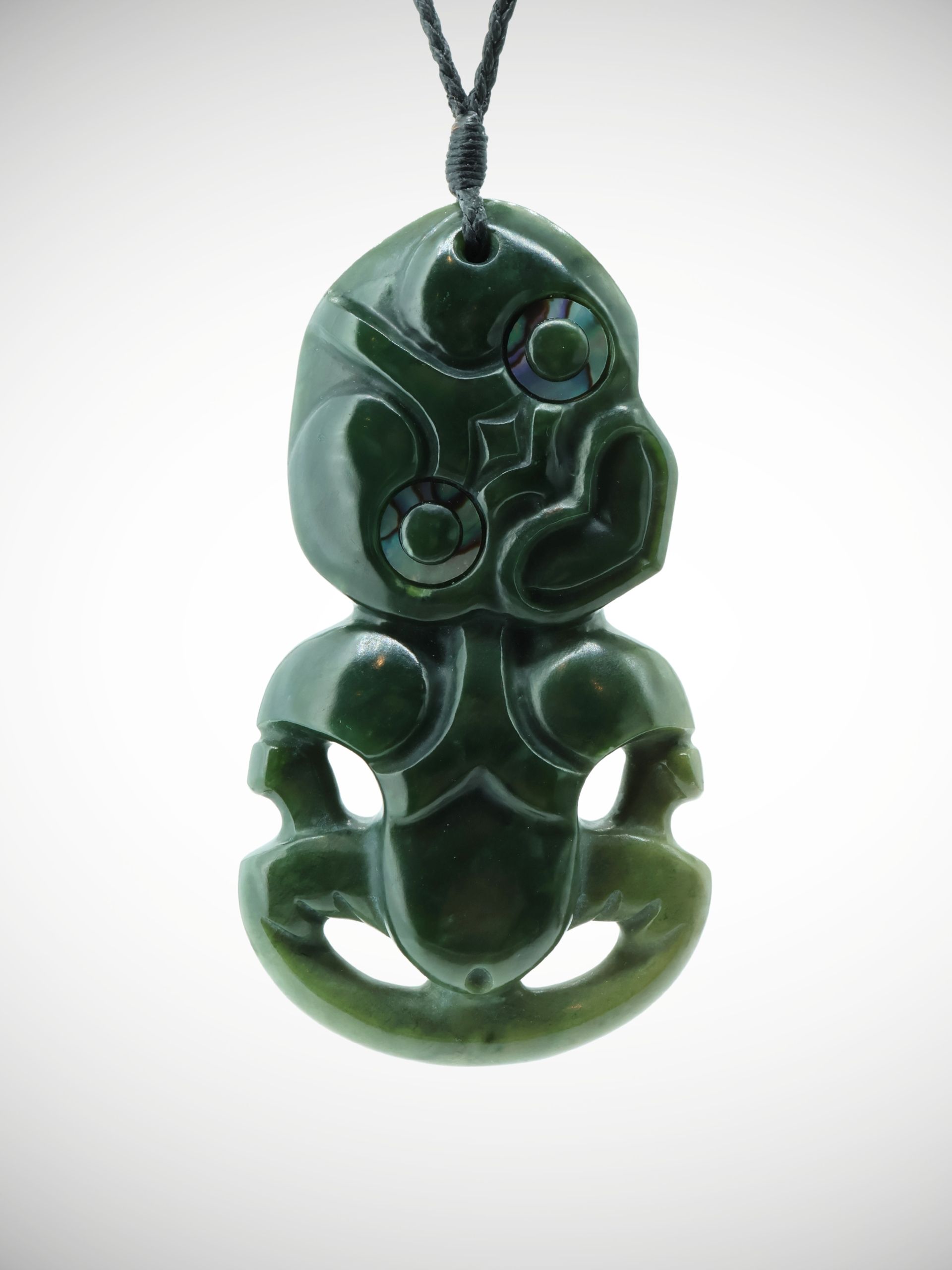 Moko Pounamu Hei Tiki NZ Genuine Kawakawa Flower Greenstone - Otupaka