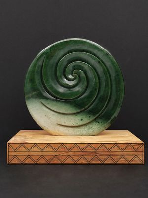Moko Pounamu Triple Koru NZ Genuine Kawakawa Flower Greenstone - Maungatautari
