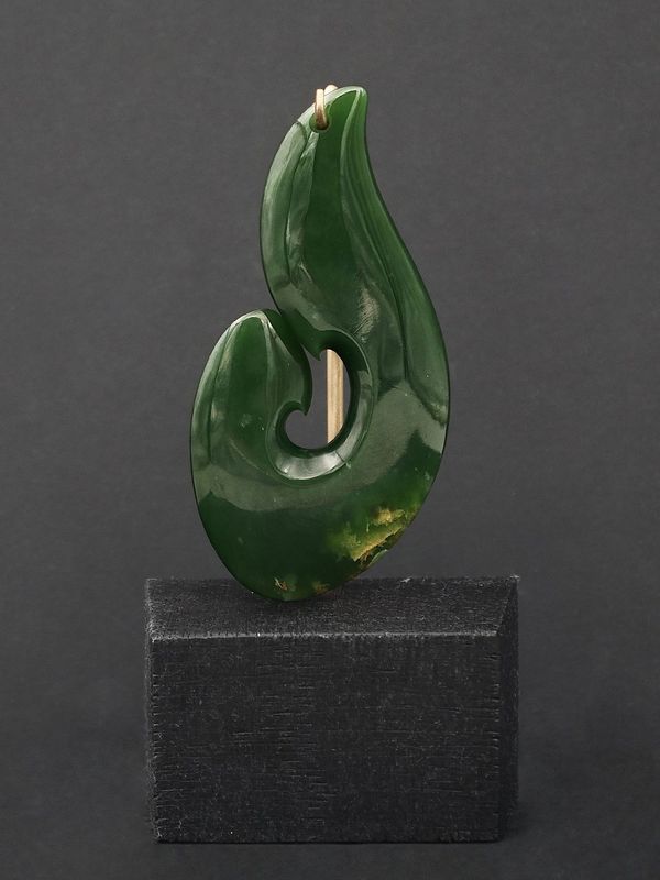 Moko Pounamu Hei Matau (Hook) NZ Genuine Marsden Flower Greenstone - Ruakituri