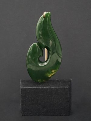 Moko Pounamu Hei Matau (Hook) NZ Genuine Marsden Flower Greenstone - Ruakituri