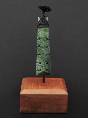 Moko Pounamu Notched Toki NZ Genuine Kawakawa Flower Greenstone - Porootarao