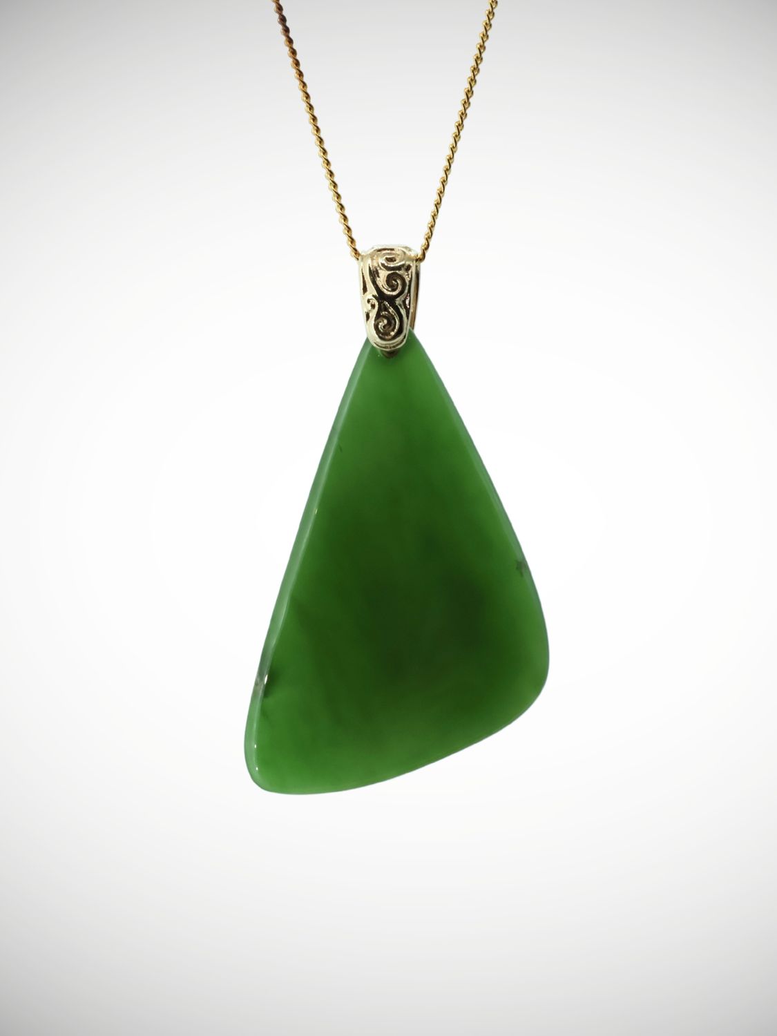 Moko Pounamu Gilt Jewellery Roimata (Teardrop) NZ Genuine Kawakawa Greenstone & 9ct Filigree Gold - Whakaoma