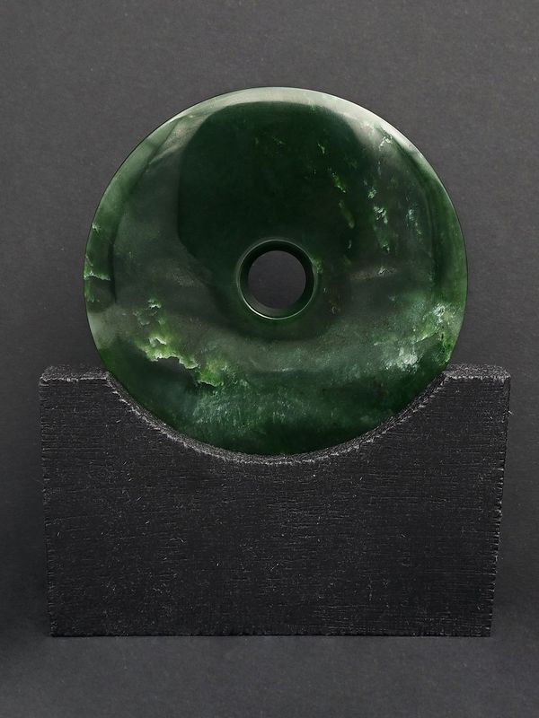 Moko Pounamu Porohita (Disc) Sculpture NZ Genuine Marsden Flower Greenstone - Muriwai