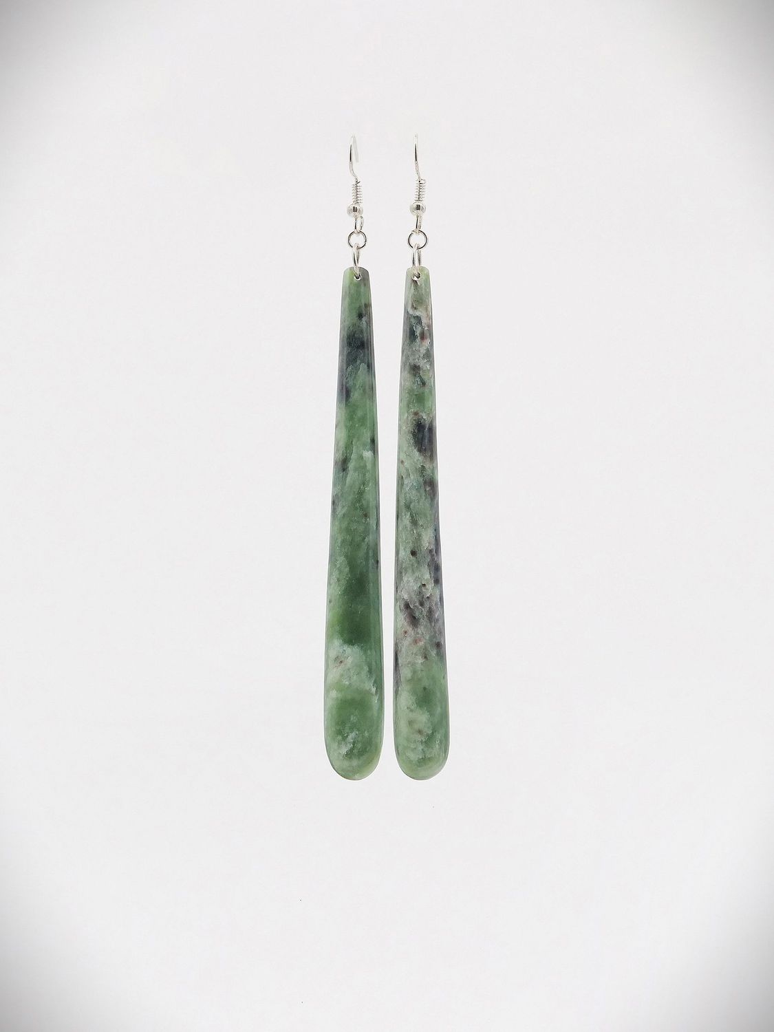 Moko Pounamu NZ Genuine Kahotea Greenstone & Sterling Silver Earrings - Kaingaroa