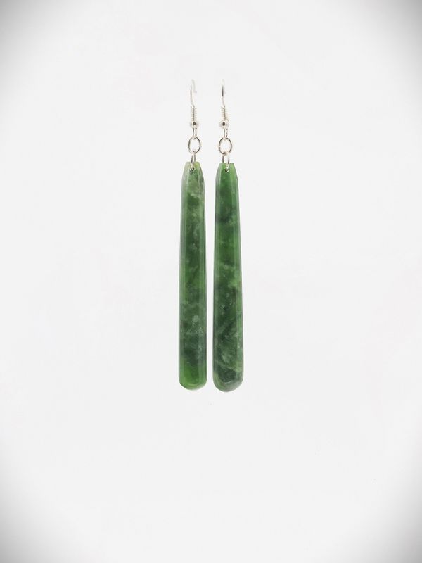Moko Pounamu NZ Genuine Kahotea Greenstone & Sterling Silver Earrings - Tarawera