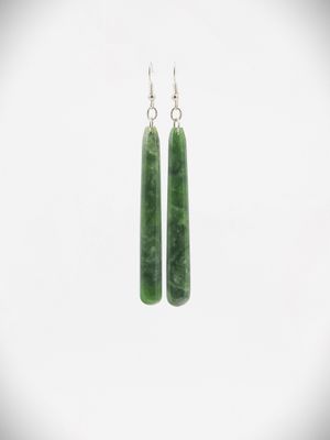 Moko Pounamu NZ Genuine Kahotea Greenstone & Sterling Silver Earrings - Tarawera