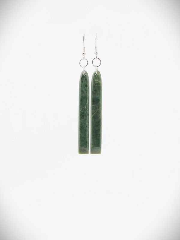 Moko Pounamu NZ Kawakawa Greenstone & Sterling Silver Earrings - Putere