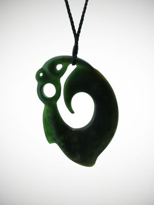 Moko Pounamu Manaia NZ Genuine Kawakawa Flower Greenstone - Oturoto