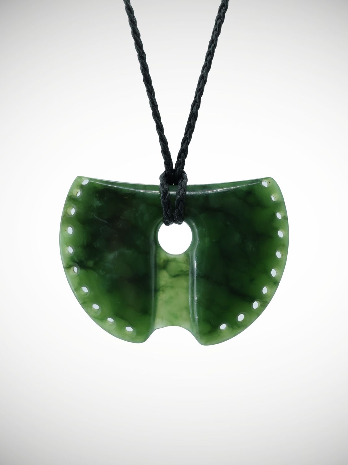 Moko Pounamu Kouma (Breastplate) NZ Genuine Kawakawa Flower Greenstone - Kaniere