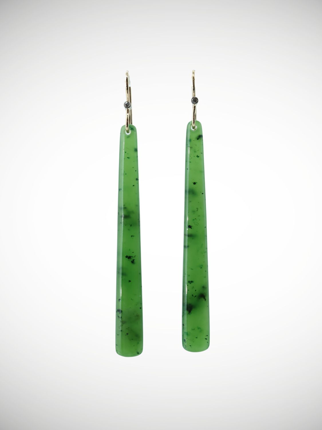 Moko Pounamu  NZ Genuine Kahurangi Greenstone, 9ct Gold & Diamond Earrings - Whanganui