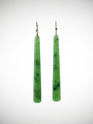 Moko Pounamu  NZ Genuine Kahurangi Greenstone, 9ct Gold & Diamond Earrings - Whanganui