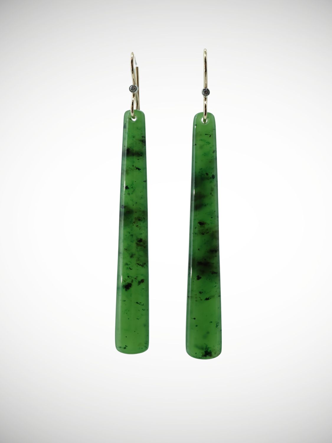 Moko Pounamu  NZ Genuine Kahurangi Greenstone, 9ct Gold & Diamond Earrings - Taramea