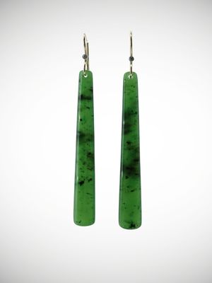 Moko Pounamu  NZ Genuine Kahurangi Greenstone, 9ct Gold & Diamond Earrings - Taramea