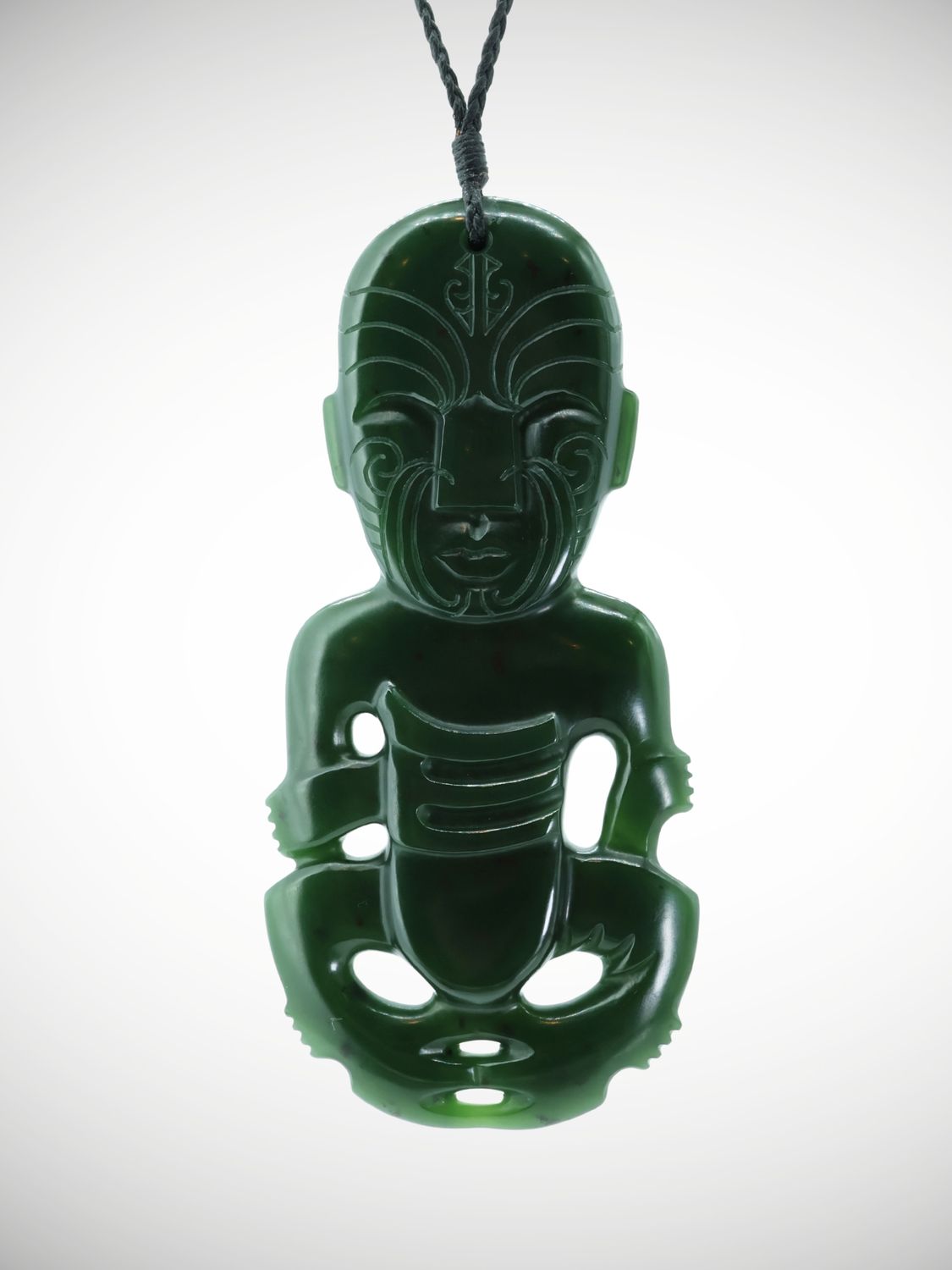 Moko Pounamu Hei Tiki NZ Genuine Kawakawa Greenstone - Punatahu