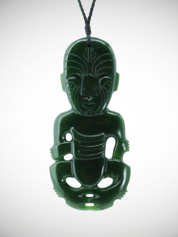 Moko Pounamu Hei Tiki NZ Genuine Kawakawa Greenstone - Punatahu