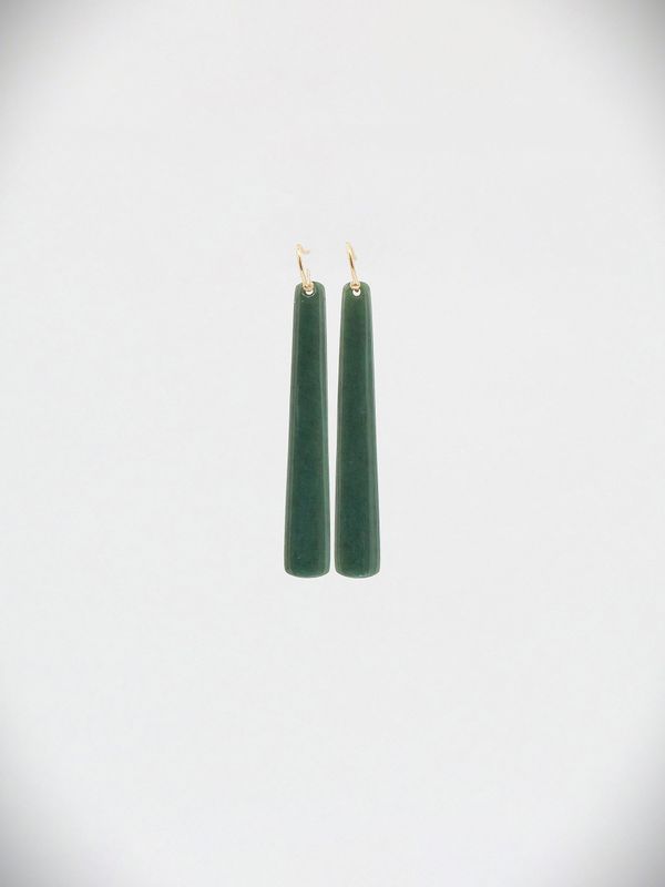 Moko Pounamu NZ Kawakawa Greenstone & 9ct Gold Earrings - Tiniroto