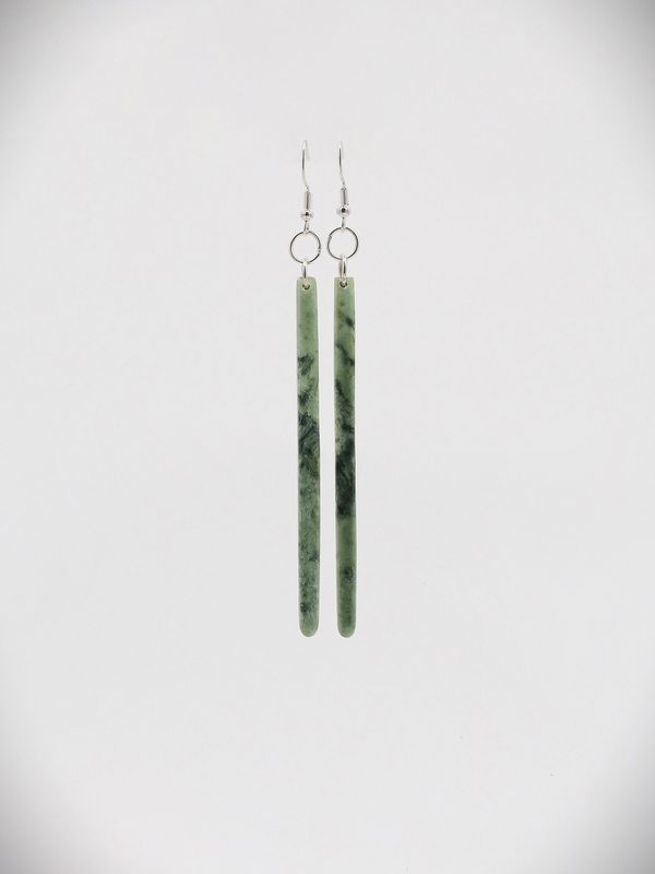 Moko Pounamu NZ Kokopu Greenstone & Sterling Silver Earrings - Nuhaka