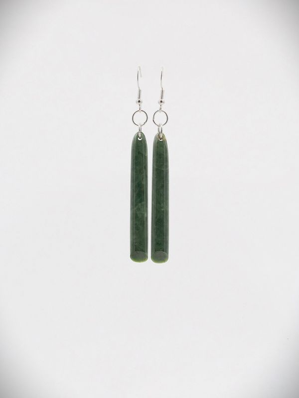 Moko Pounamu NZ Kawakawa Greenstone & Sterling Silver Earrings - Waingake