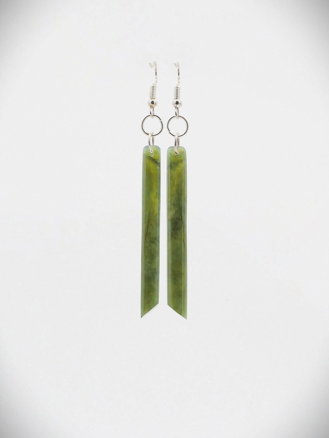 Moko Pounamu NZ Kawakawa Greenstone & Sterling Silver Earrings - Putorino