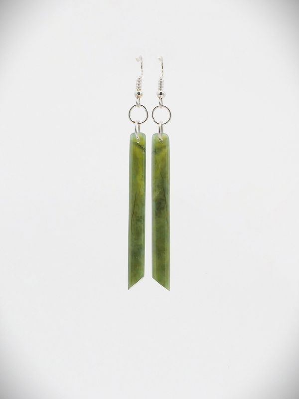 Moko Pounamu NZ Kawakawa Greenstone & Sterling Silver Earrings - Putorino