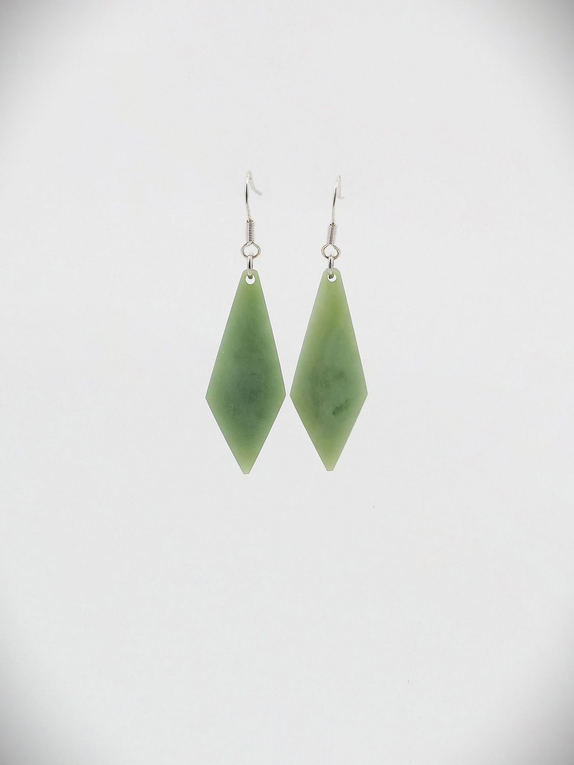 Moko Pounamu NZ Inanga Greenstone & Sterling Silver Earrings - Tangoio