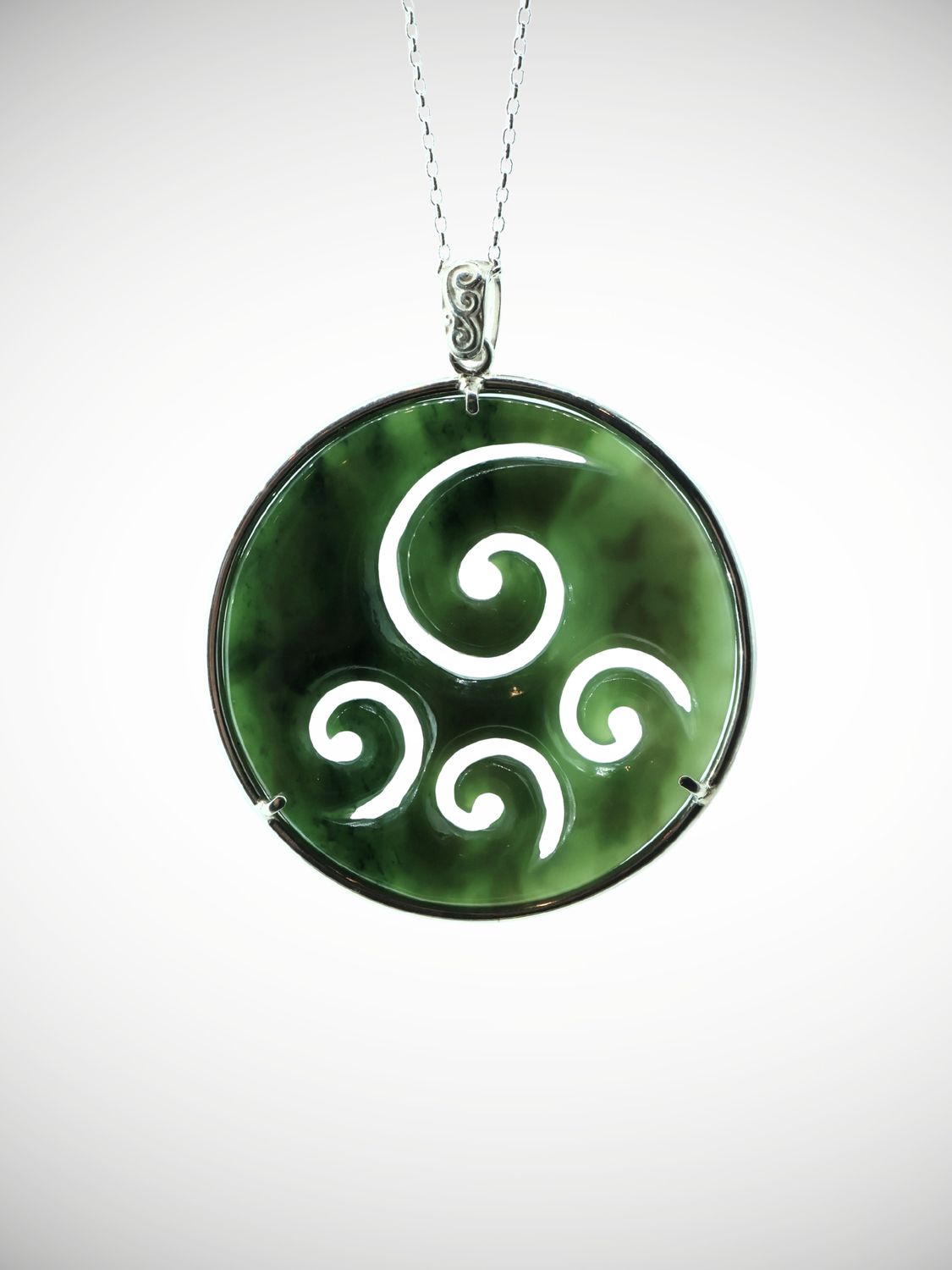 Moko Pounamu Porohita (Disc) Koru NZ Genuine Auhunga Greenstone & Silver - Ounutai