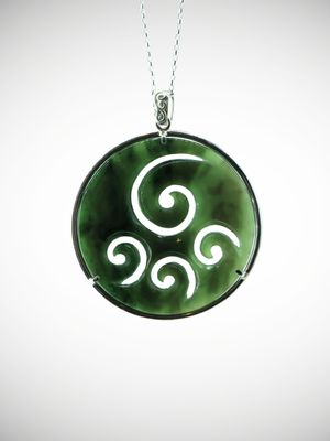 Moko Pounamu Porohita (Disc) Koru NZ Genuine Auhunga Greenstone & Silver - Ounutai